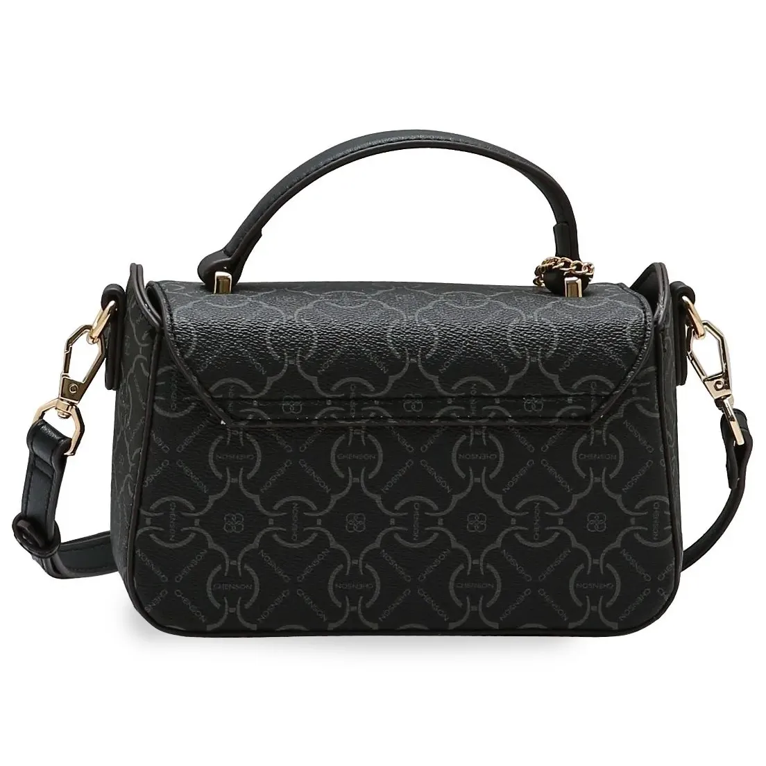 Bolsa Chenson Classic Cristal preta vista traseira com alça de mão e tiracolo